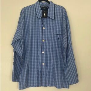 Mens Polo Ralph Lauren Blue Checkered Sleepwear Shirt L NWT